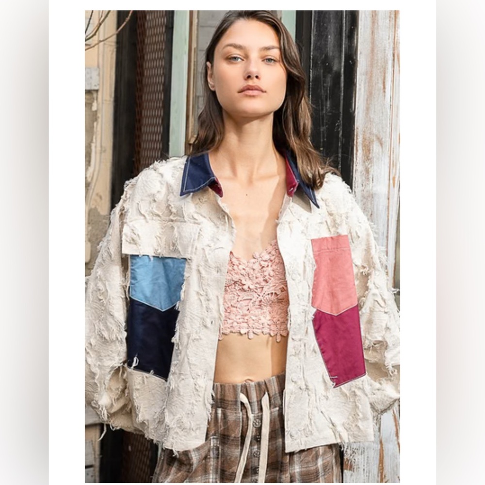Pol Cream And Multicolor Patchwork Bomber Jacket … - image 3